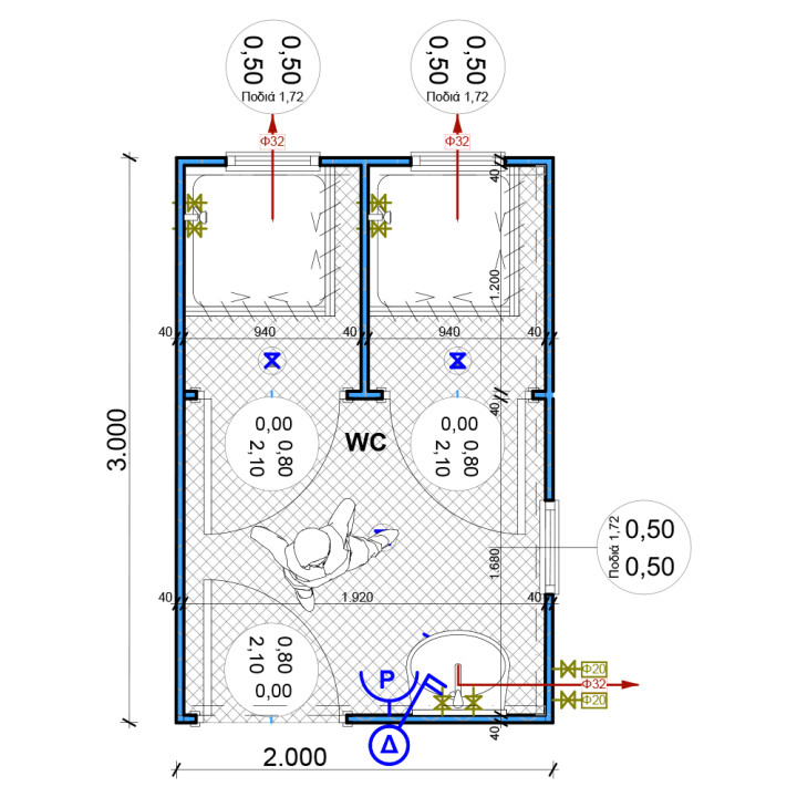2 Shower Areas with an antechamber