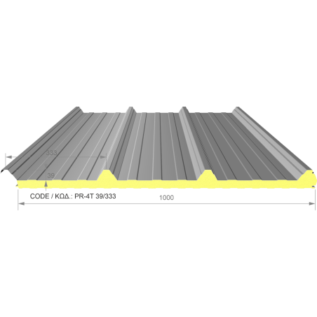 Rock wool ceiling panel with 4 peaks PR-4T 39/333 MW