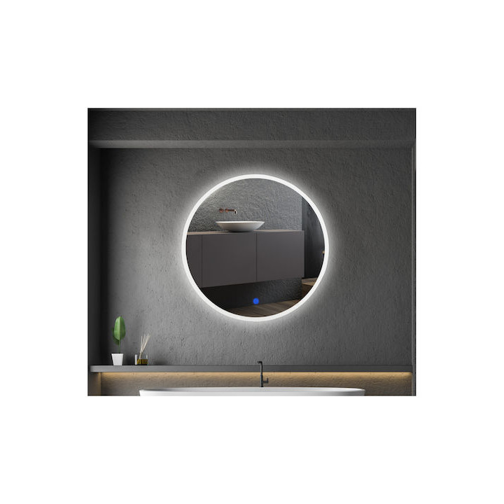 Round Bathroom Mirror Led Touch 50x50cm White