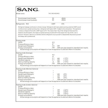 Sang Κλιματιστικό Inverter 9000 BTU A++/A+
